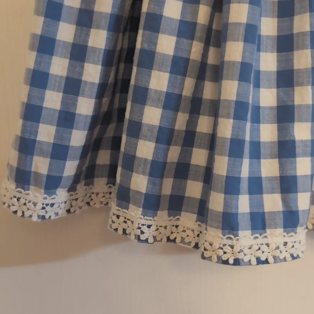 OshKosh Blue & White Check Dress Size 5T. Lace trim